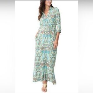 New J. McLaughlin Printed Brynn Button Front Dress Small Maxi Shift Tie $248